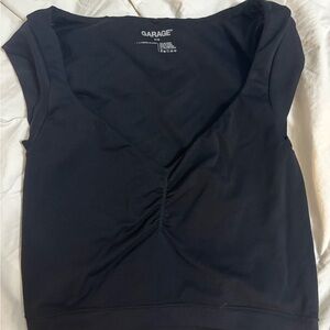 Garage Black Ruched Cap Sleeve Blouse